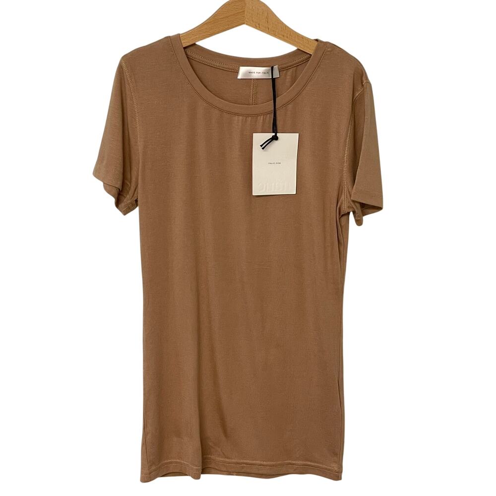 Italic Tshirt S Scoop Neck Brown Short Sleeve Neutral Capsule Wardrobe NWT